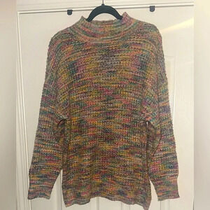 Women’s SILVER MOON Multicolor Mock Neck Knit Long Sleeve Sweater. Size‎ Medium.